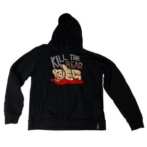 Roku Studio Kill The Bear Hoodie Mens Black Rhinestone Graphic‎ Sweatshirt